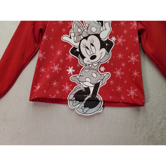 Disney Minnie‎ Mouse Hoodie Girls Sz XL Red Snowflake 100% Polyester Long Sleeve - Picture 4 of 10